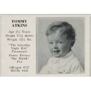 1930 Tommy Atkins Saturday Night Kid Sky Hawk Child Ad 