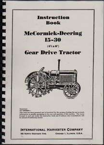 McCormick Deering 15 30 Tractor Instruction Manual  