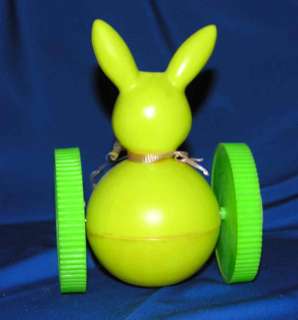 VTG HK 1970 COLORFUL HARD PLASTIC ROLLY POLLY EASTER BUNNY PULL TOY 