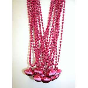   Oval Pink Mardi Gras Beads with Football Pendant   Dozen Toys & Games