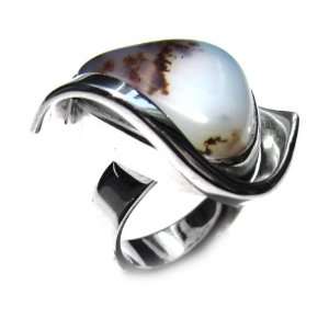  Dendritic Agate and Sterling Silver Designer Ring Size 7 