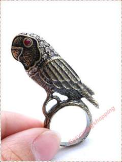 Retro copper parrot with red crystals eyes ring size 7  