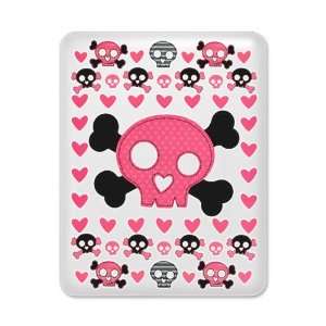  iPad Case White Pink Hearts and Skulls 