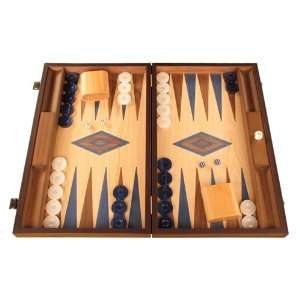  Oak Wood Backgammon Set   Board Game   Large, Brown / Blue 
