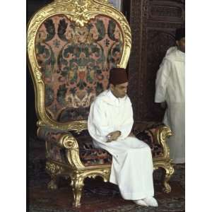  King Hassan Ii Sitting on Royal Throne During the Ceremony 