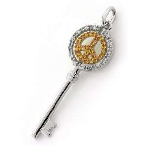   Silver Designer Inspired CZ Gold Peace Sign Key Pendant Jewelry