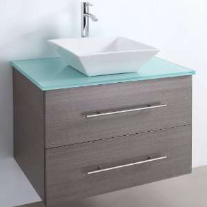Bianca 30 Bathroom Vanity   Grey Oak with Green Glass Counter and 