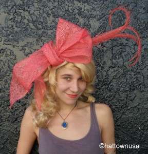 NEW Womens Kentucky Derby Fascinator Hat Bow Orange Coral Sinamay 