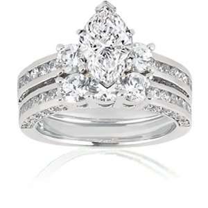  2.65 Ct Marquise Cut 3 Stone Diamond Wedding Rings Set SI3 