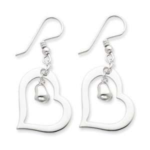  Sterling Silver Heart w/ Heart Inside Dangle Earrings 