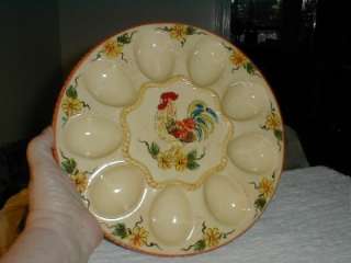 RUSTIC ROOSTER w/SUNFLOWERS Deviled EGG Serving PLATTER Plate~NEW 