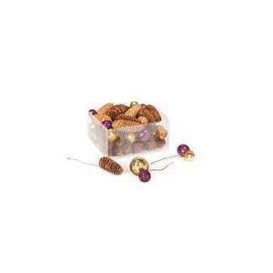   Plum Purple & Gold Glittered Pine Cones & Balls Tab