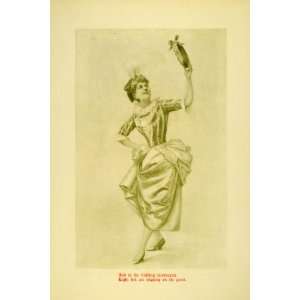 1895 Print Victorian Fashion Woman Tambourine Dancing Dancer Musical 
