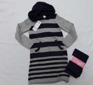 NEW Gymboree Purple Gray striped sweater dress cropped leggings set 5 