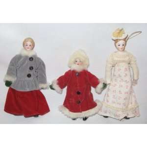  Lot of 3 Vintage Small Porcelain Doll Ornaments 