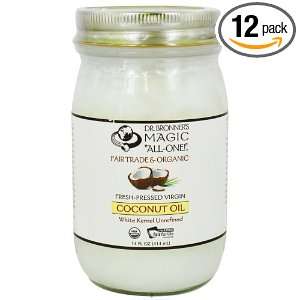 Dr. Bronners Organic White Kernel Coconut Oil 14 oz. (Pack of 12 