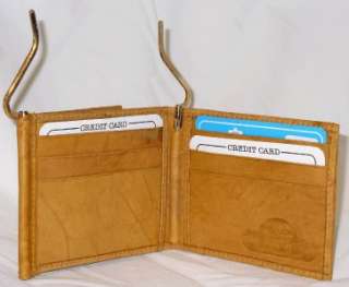 Mens TAN Leather Trifold 2 MONEY CLIPS WALLET 504  
