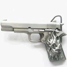  9 MM Gun and Flame Skull Glock Belt Buckle Clothing