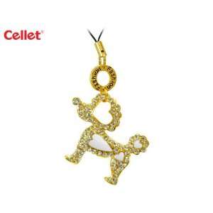  Cellet Phone Strap   Gold Dog With Clear Stones 