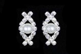 Bridal Wedding Prom Rhinestone Crystal Pearl Necklace Earrings set 