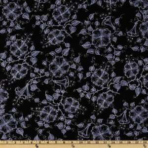  44 Wide Mayfly Mischief Floral Vines Black Fabric By The 