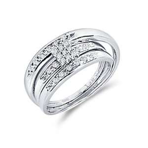 Diamond Engagement Rings Set Wedding Bands White Gold Men Ladies .07ct 