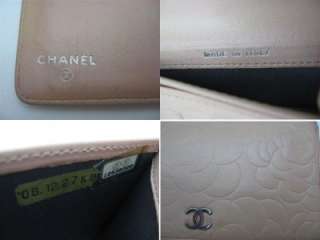 Auth. Chanel Soft Pink Salmon Leather Camellia Long Wallet  