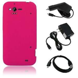HTC Rhyme 6330   Hot Pink Soft Silicone Skin Case Cover + Car Charger 