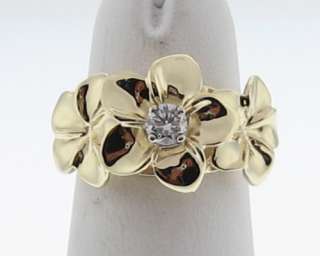 Hawaiian Plumeria Flower Diamond 14k Yellow Gold Ring  