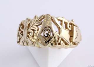 Masonic Master Mason Symbol Ring   14k Yellow Gold Art Carved   Opens 