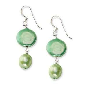  Silver Light Green Freshwater Cultured Pearl Earrings Jewelry