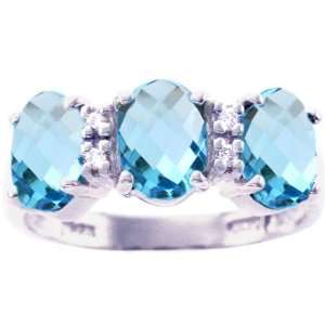  14K White Gold Oval Gemstone Trio Ring Swiss Blue Topaz 