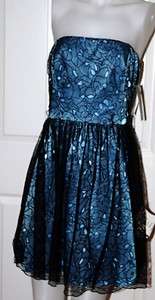 New $199 Adrianna Papell Strapless Party Dress Blue Coctail with Black 