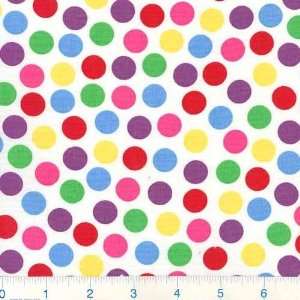  45 Wide Shakin` Shapes Colorful Dots White Fabric By The 