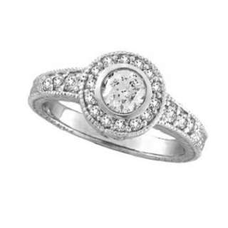 80ct Bezel & Prong Set Diamond Antique Style Ring Milgrain 14K White 