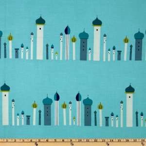  44 Wide 1001 Peeps Castle Towers Turquoise Fabric By The 