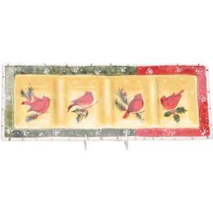 Holly Birds 4 Section Relish Tray, 19 1/4 Inch by 7 1/4 