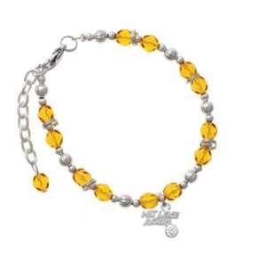 Silver Hit Like a Girl with Enamel Volleyball Yellow Czech Glass 