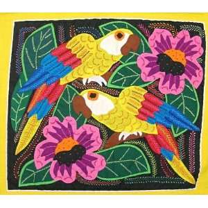  Yellow Parrots & Flowers Kuna Mola