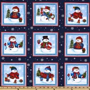   Snowman Blocks Navy/Red Fabric By The Yard Arts, Crafts & Sewing
