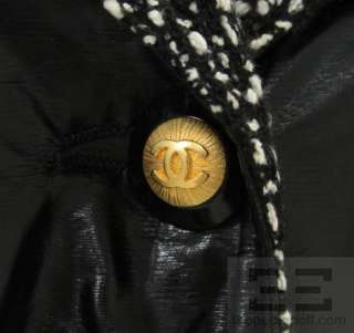 Chanel Boutique Black Patent & Tweed Trim Gold Button Jacket  
