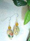 China Oriental Parchment / Beige Amber Crystal Beaded Earrings 