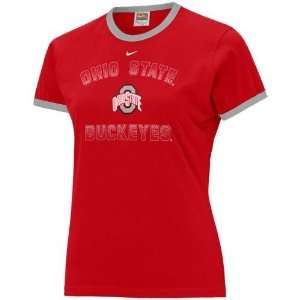  Nike Ohio State Buckeyes Red Ladies Gradient Ringer T 
