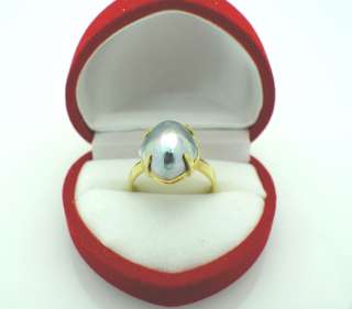 14k Yellow Gold Gray Mabe Pearl Ring 3.8 g size 7.25  