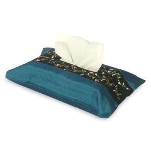  Silk tissue holder, Blue Blossoms