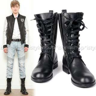 Homme Lace up Military Combat Ranger Leather Boots  