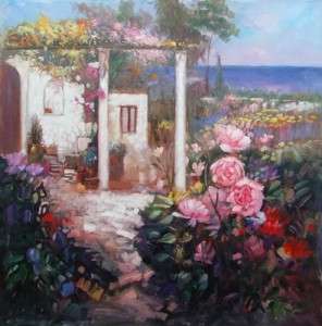GARDEN VIEW Oil Painting30x30 Floral Flowers Seaside  