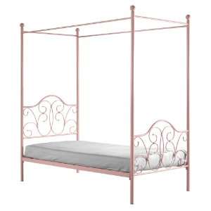  WE Furniture Metal Twin Canopy Bed, Pink