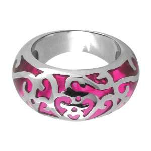  Womens Ring with Pink Resin and Swirl Design   Size 7 