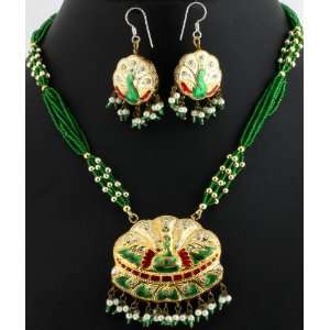  Meenakari Beaded Necklace Set with Golden Accent   Lacquer 